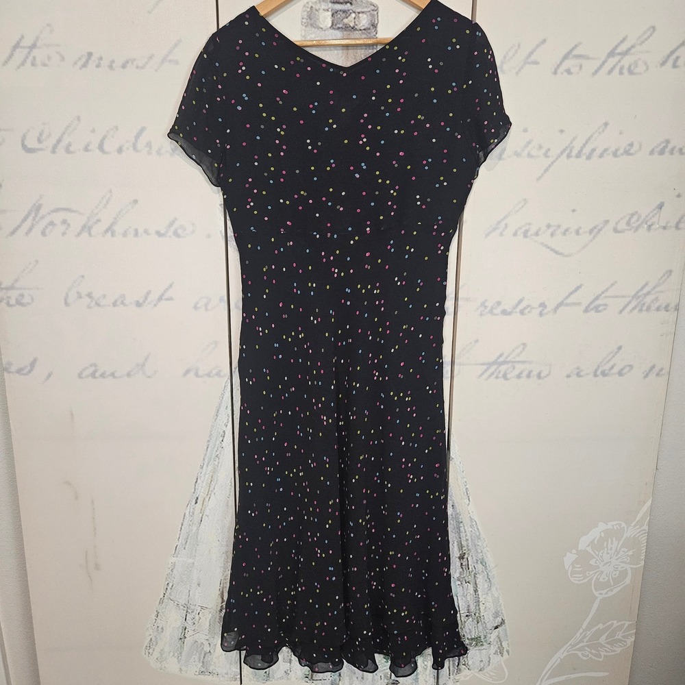 Talbots Petites Black Pure Silk Confetti Polka Dot V-Neck Empire Midi Dress 10P - Picture 3 of 10